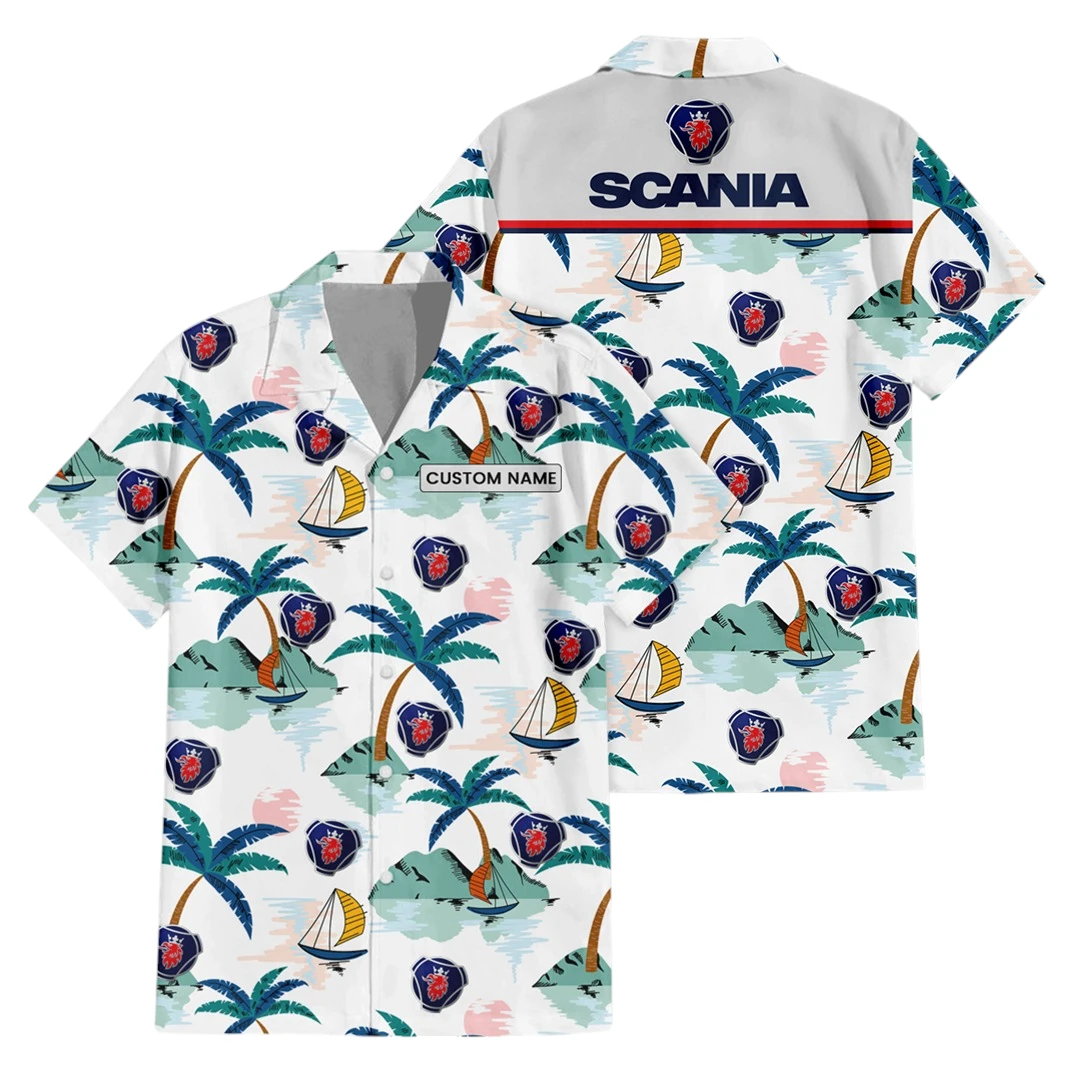 Scania Aloha Button Up Hawaiian Shirt Tropical Landscape Pattern Custom Name