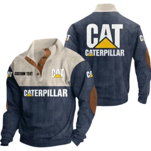 Caterpillar Knitted Ribbed Corduroy Sweatshirt Mid Stretch Stand Collar Pullover Sweater Customize Name