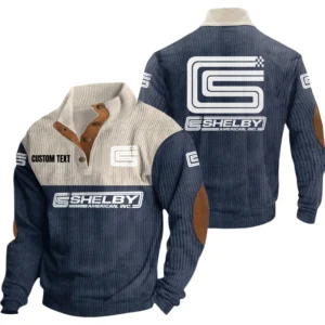 Carroll Shelby Knitted Ribbed Corduroy Sweatshirt Mid Stretch Stand Collar Pullover Sweater Customize Name
