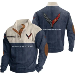 Corvette Exclusive Logo Knitted Ribbed Corduroy Sweatshirt Mid Stretch Stand Collar Pullover Sweater, Custom Text
