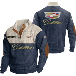 Cadillac Exclusive Logo Knitted Ribbed Corduroy Sweatshirt Mid Stretch Stand Collar Pullover Sweater, Customize Name