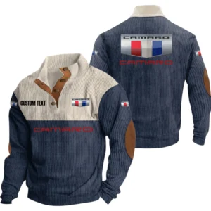 Chevrolet Camaro Exclusive Logo Knitted Ribbed Corduroy Sweatshirt Mid Stretch Stand Collar Pullover Sweater, Custom Text HG140325Y32RCSCT1CHC