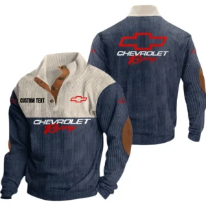 Chevy Racing Exclusive Logo Knitted Ribbed Corduroy Sweatshirt Mid Stretch Stand Collar Pullover Sweater, Custom Text HG140325Y32RCSCT1CHR