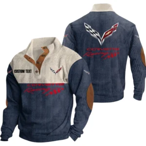 Chevrolet Corvette Exclusive Logo Knitted Ribbed Corduroy Sweatshirt Mid Stretch Stand Collar Pullover Sweater, Custom Text HG140325Y32RCSCT1COR