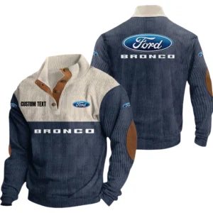 Ford Bronco Knitted Ribbed Corduroy Sweatshirt Mid Stretch Stand Collar Pullover Sweater Customize Name