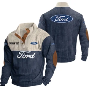 Ford Motor Knitted Ribbed Corduroy Sweatshirt Mid Stretch Stand Collar Pullover Sweater Customize Name
