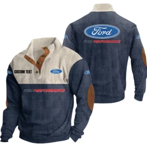 Ford Performance Knitted Ribbed Corduroy Sweatshirt Mid Stretch Stand Collar Pullover Sweater Customize Name