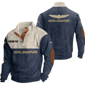 Honda Goldwing Exclusive Logo Knitted Ribbed Corduroy Sweatshirt Mid Stretch Stand Collar Pullover Sweater, Custom Text