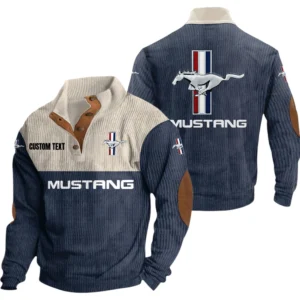 Ford Mustang Knitted Ribbed Corduroy Sweatshirt Mid Stretch Stand Collar Pullover Sweater Customize Name