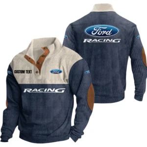 Ford Racing Knitted Ribbed Corduroy Sweatshirt Mid Stretch Stand Collar Pullover Sweater Customize Name