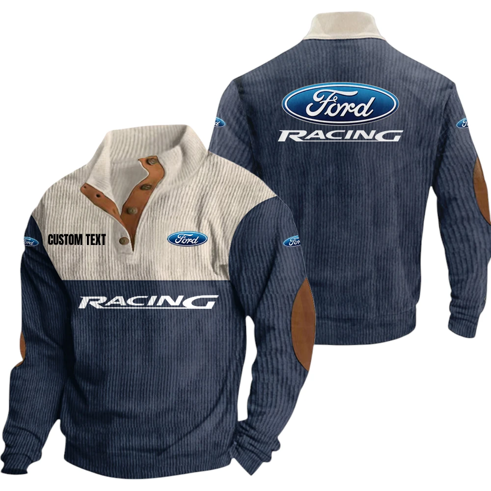 Ford Racing Knitted Ribbed Corduroy Sweatshirt Mid Stretch Stand Collar Pullover Sweater Customize Name Ford Racing Knitted Ribbed Corduroy Sweatshirt Mid Stretch Stand Collar Pullover Sweater Customize Name