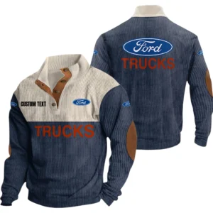 Ford Truck Knitted Ribbed Corduroy Sweatshirt Mid Stretch Stand Collar Pullover Sweater Customize Name