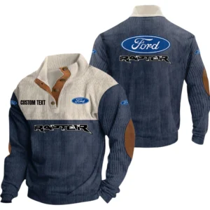 Ford Raptor Knitted Ribbed Corduroy Sweatshirt Mid Stretch Stand Collar Pullover Sweater Customize Name