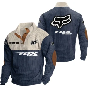 Fox Racing Exclusive Logo Knitted Ribbed Corduroy Sweatshirt Mid Stretch Stand Collar Pullover Sweater, Custom Text HG140325Y32RCSCT4FOR