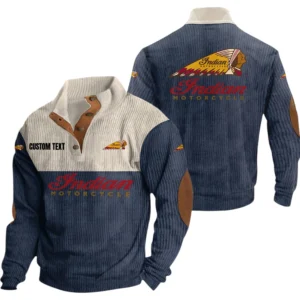 Indian Motorcycle Exclusive Logo Knitted Ribbed Corduroy Sweatshirt Mid Stretch Stand Collar Sweater, Custom Name HG150325Y32RCSCT1INM