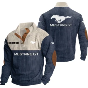 Ford Mustang GT Knitted Ribbed Corduroy Sweatshirt Mid Stretch Stand Collar Pullover Sweater Customize Name