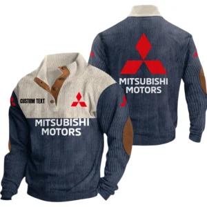 Mitsubishi Exclusive Logo Knitted Ribbed Corduroy Sweatshirt Mid Stretch Stand Collar Pullover Sweater, Custom Text HG150325Y32RCSCT1MIT