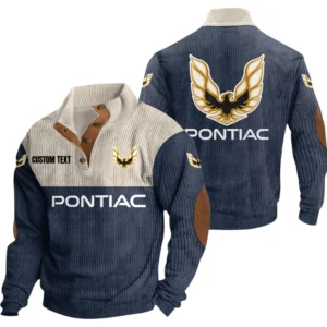 Pontiac Exclusive Logo Knitted Ribbed Corduroy Sweatshirt Mid Stretch Stand Collar, Custom Text HG170325Y32RCSCT1PON
