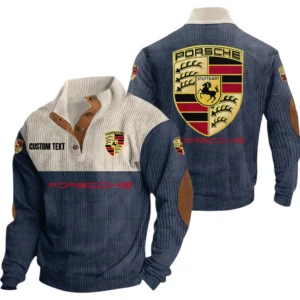 Porsche Knitted Ribbed Corduroy Sweatshirt Mid Stretch Stand Collar Pullover Sweater Customize Name