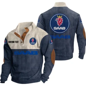 SAAB Exclusive Logo Knitted Ribbed Corduroy Sweatshirt Mid Stretch Stand Collar Pullover Sweater, Custom Text HG170325Y32RCSCT1SAA