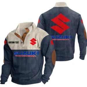 Suzuki Exclusive Logo Knitted Ribbed Corduroy Sweatshirt Mid Stretch Stand Collar Pullover Sweater, Custom Text HG170325Y32RCSCT1SUZ