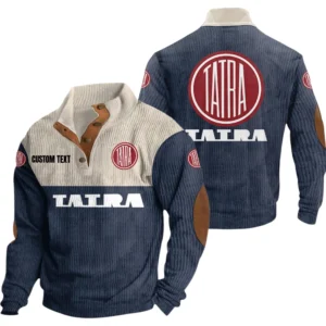 Tatra Exclusive Logo Knitted Ribbed Corduroy Sweatshirt Mid Stretch Stand Collar Pullover Sweater, Custom Text HG170325Y32RCSCT1TAT