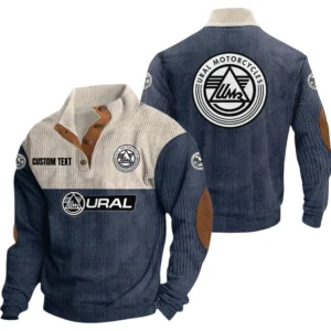 Ural Motorcycles Exclusive Logo Knitted Ribbed Corduroy Sweatshirt Mid Stretch Stand Collar Pullover Sweater, Custom Text HG180325Y32RCSCT1URM