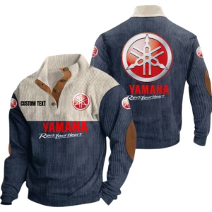 Yamaha Knitted Ribbed Corduroy Sweatshirt Mid Stretch Stand Collar Pullover Sweater Customize Name