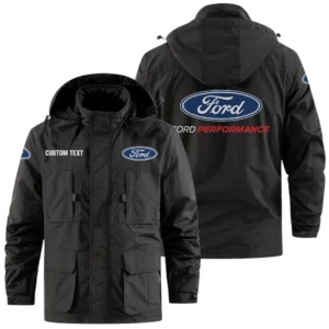 Ford Performance Racing Windbreaker Jacket Hooded Detachable Outdoor Jacket Multi Pocket Custom Name