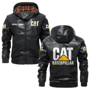 Caterpillar Hooded Jacket PU Leather x Durable Windproof Warm Soft Checkered Lining Customize Name