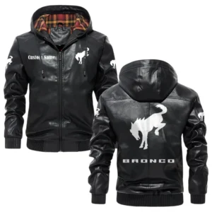 Ford Bronco Hooded Jacket PU Leather x Durable Windproof Warm Soft Checkered Lining Customize Name