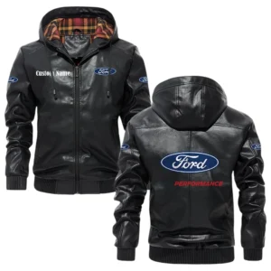 Ford Performance Hooded Jacket PU Leather x Durable Windproof Warm Soft Checkered Lining Customize Name