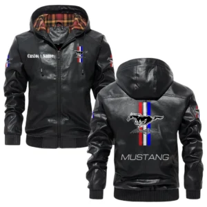 Ford Mustang Hooded Jacket PU Leather x Durable Windproof Warm Soft Checkered Lining Customize Text