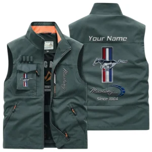 Ford Mustang Multi Pocket Vest Sleeveless Men Outdoor Vest Lightweight Personalize Name