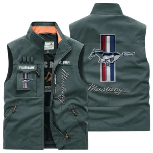 Ford Mustang Multi Pocket Vest Sleeveless Men Outdoor Vest Lightweight Custom Text