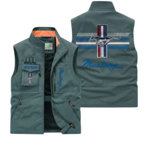 Ford Mustang Multi Pocket Vest Sleeveless Men Outdoor Vest Lightweight Customize Text