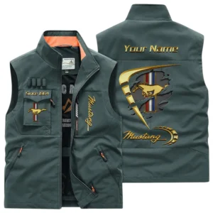 Ford Mustang Multi Pocket Vest Sleeveless Men Outdoor Vest Lightweight Customize Name