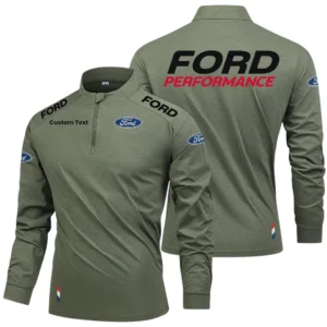 Ford Performance Racing Stand Collar Quarter Zip Long Sleeve Shirt Customize Text