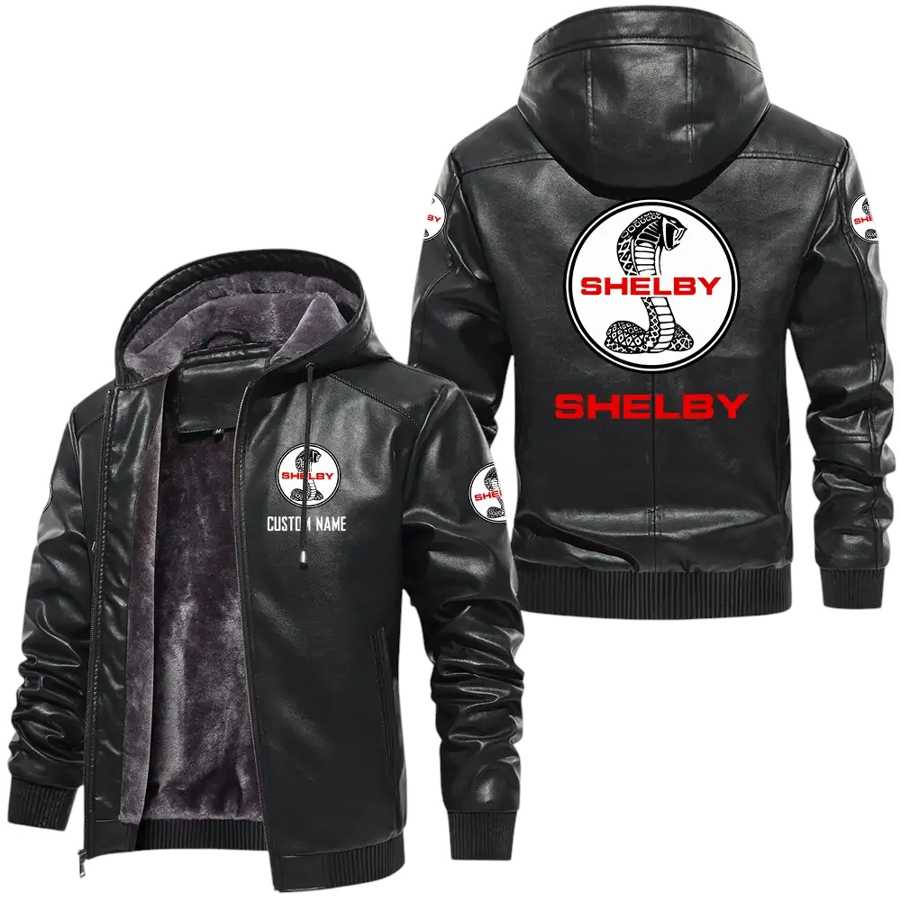 Shelby PU Leather Hooded Jacket, Mens Durable Windproof Keep Warm Soft Velvet Lined Jacket Customize Name
