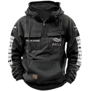 Buell Motorcycles Quarter Zip Hoodie, Sports Hoodie Multi-Pockets, Custom Name HG060525Y41HJRCT1BUM