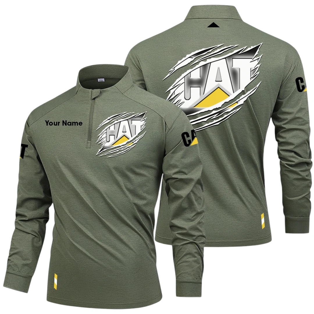 Caterpillar Stand Collar Quarter Zip Long Sleeve Shirt Customize Name Caterpillar Stand Collar Quarter Zip Long Sleeve Shirt Customize Name