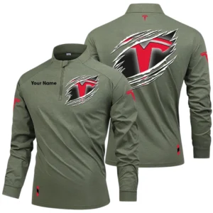 Tesla Long Sleeve Shirt, Stand Collar Quarter Zip-up Custom Name HIDI100525Y49LMT05TES