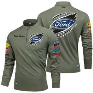 Ford Performance Racing Stand Collar Quarter Zip Long Sleeve Shirt Custom Name