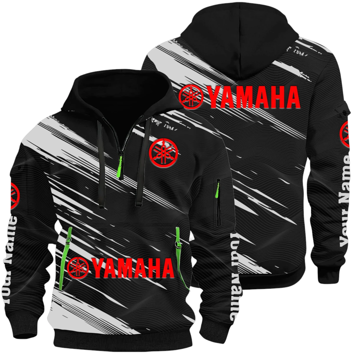 Yamaha Half Zip Hoodie All Over Prints Multi-Pockets Customize Name Yamaha Half Zip Hoodie All Over Prints Multi-Pockets Customize Name