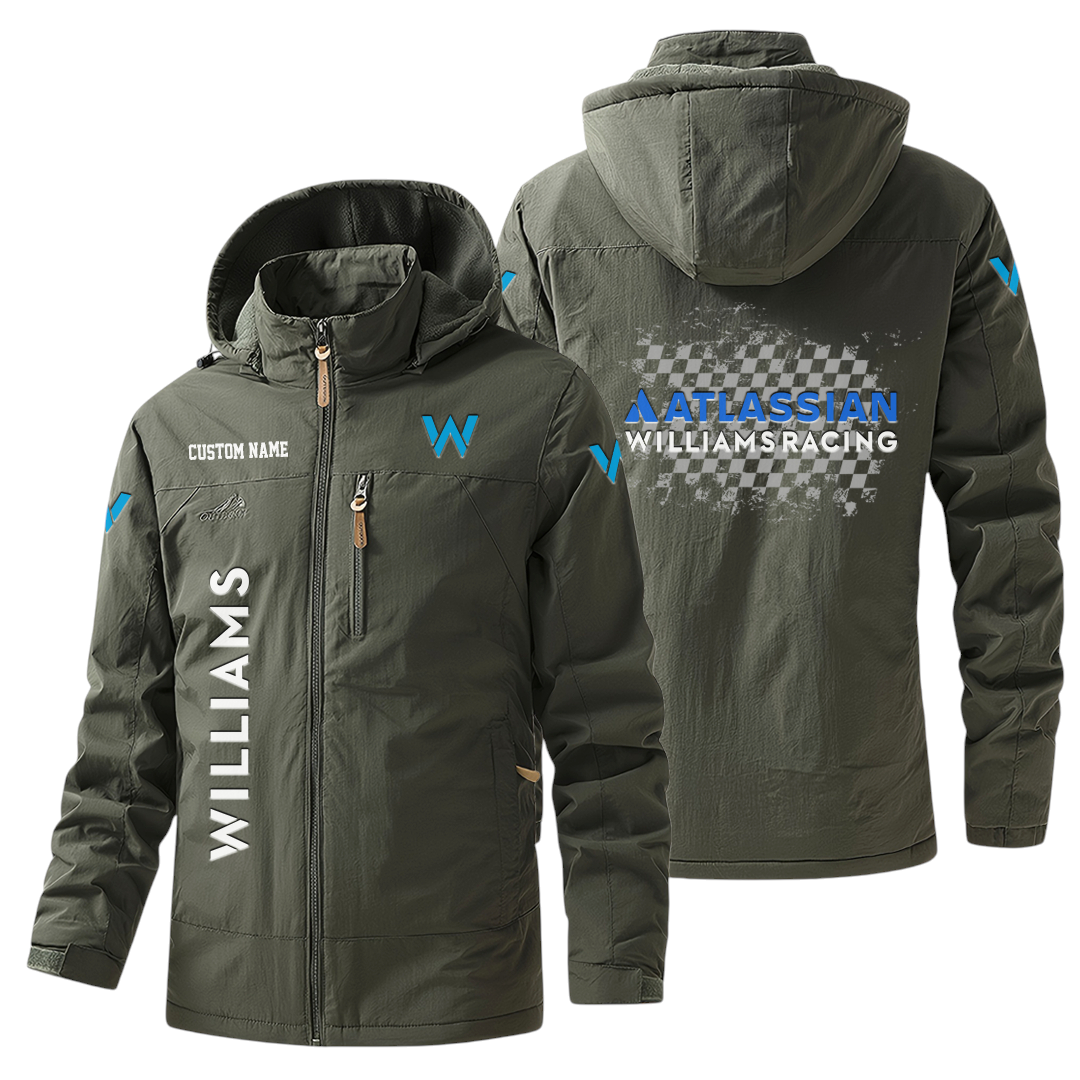 Williams Racing Windbreaker Jacket Hooded Warm Lining Waterproof Customize Text Williams Racing Windbreaker Jacket Hooded Warm Lining Waterproof Customize Text