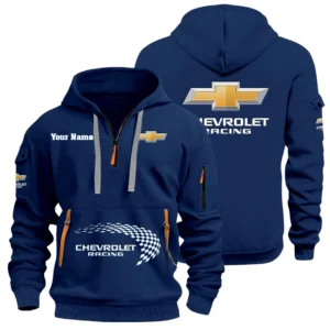 Chevrolet Racing Half Zip Hoodie Sports Hooded Multi-Pockets Custom Name