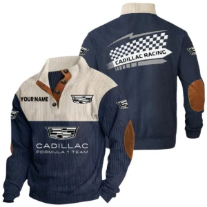 Cadillac Racing Exclusive Logo Knitted Ribbed Corduroy Sweatshirt Stand Collar Custom Name