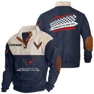 Corvette Racing Exclusive Logo Knitted Ribbed Corduroy Sweatshirt Stand Collar Custom Name