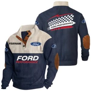 Ford Performance Racing Knitted Ribbed Corduroy Sweatshirt Stand Collar Custom Text