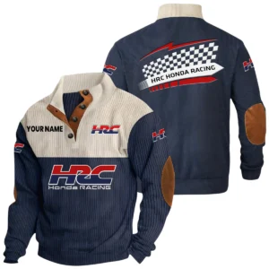 HRC Honda Racing Exclusive Logo Knitted Ribbed Corduroy Sweatshirt Stand Collar Custom Name
